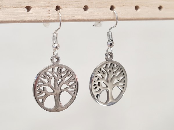 Boucles oreilles arbre de vie argentée